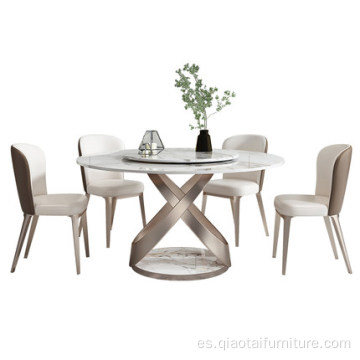 Mesa de comedor de mármol de acero inoxidable cepillado en oro rosa